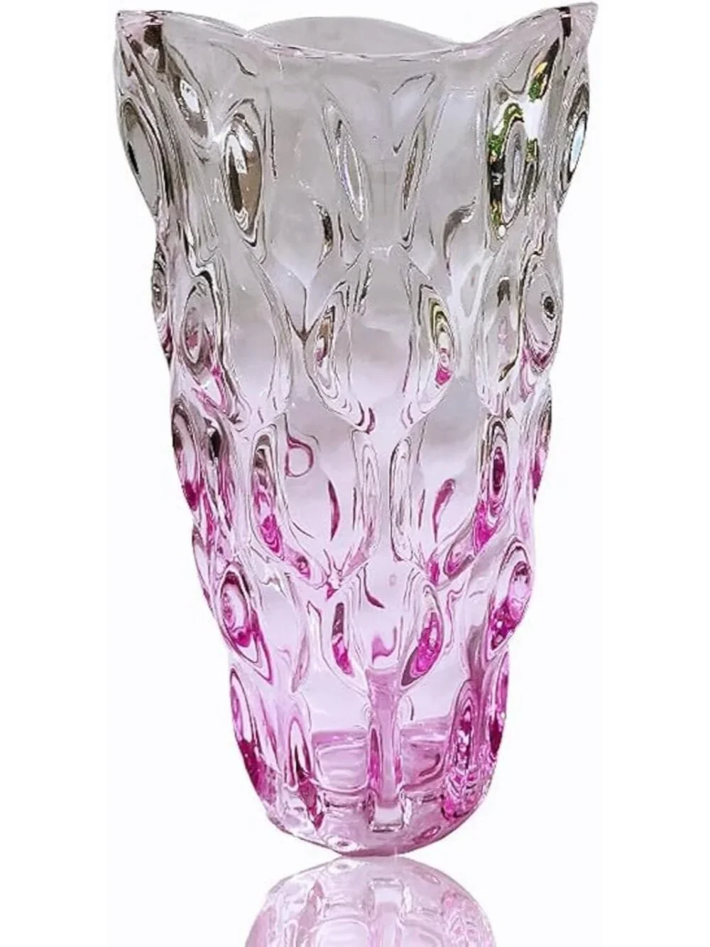 9.5 Inch Pink Sparkle Heavy Glass Flower Vase Bohemian Style Perfect Home Dec